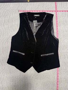 Allegra K Black Velvet Vest with Satin Trim, Size L